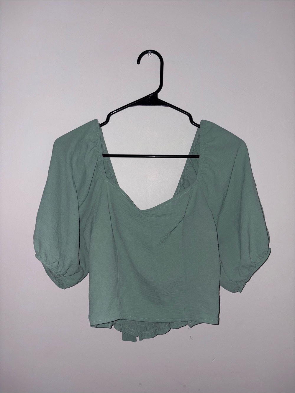Altar'd State Sage Green Puff-Sleeve Crop Top